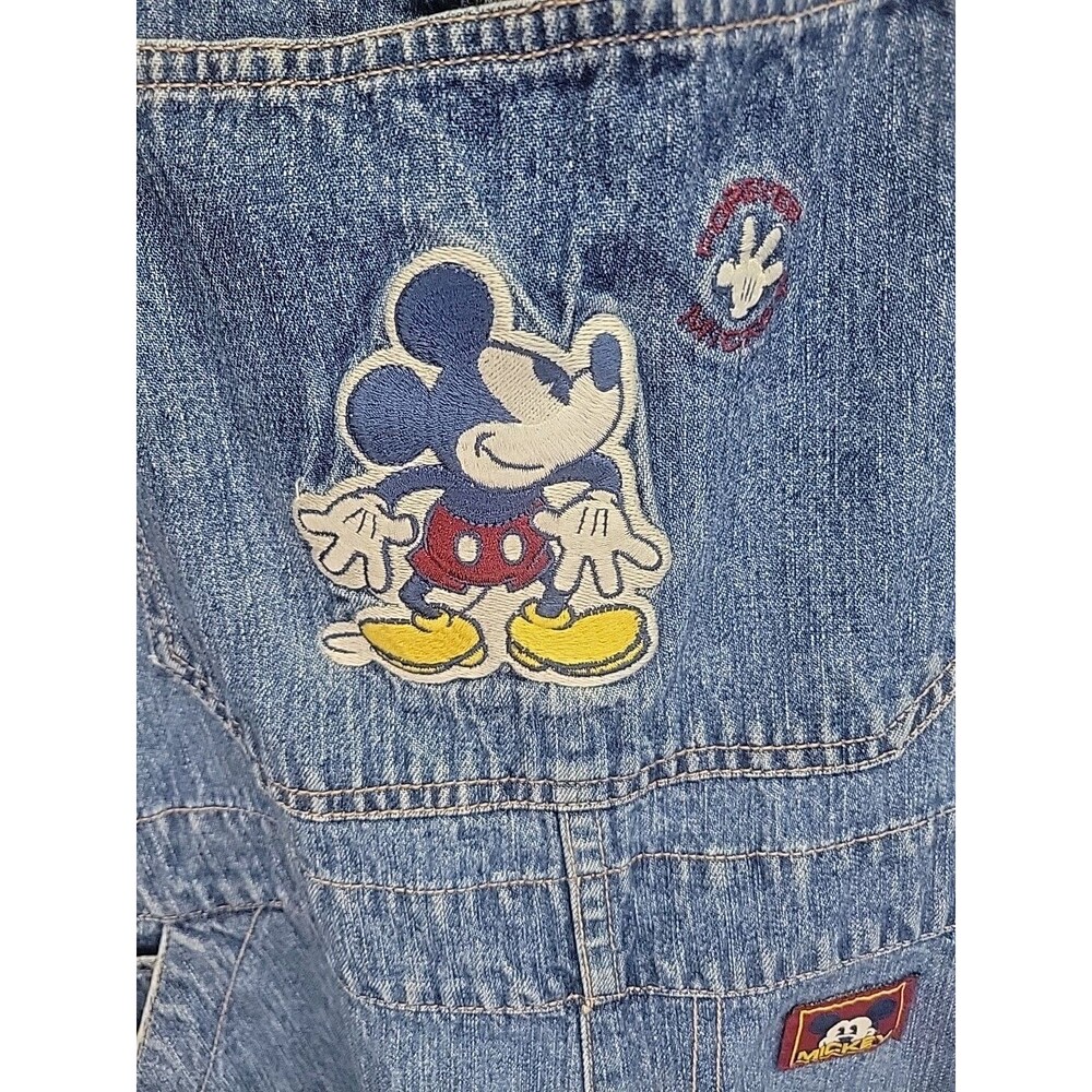 Disney Mickey Mouse Denim Overalls XL‎ Embroidered Front Pocket Adjust Y2K - Picture 8 of 15